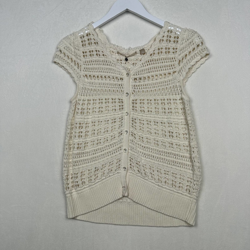 Knitted &‎ Knotted Anthropologie Sz S Crochet Button Up Butterfly Cardigan Top